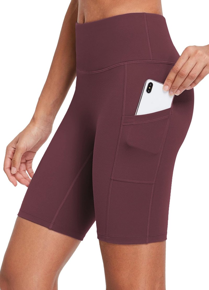 baleaf Biker Shorts Women Yoga Gym Workout Spandex Running Volleyball Tummy Control Compression with Pockets Soft 8" Wine Red M