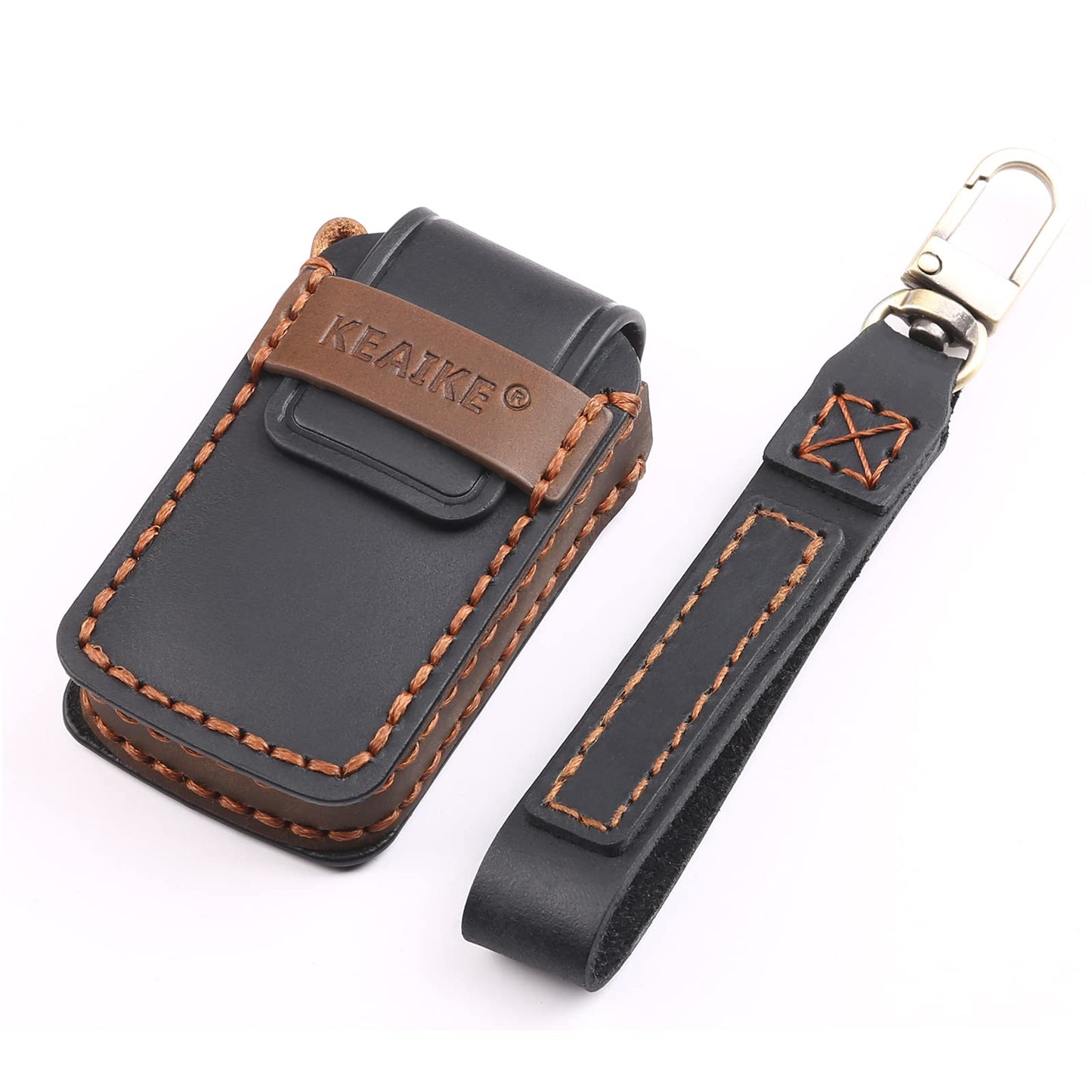 KEAIKE Key Fob Cover Fit for Honda Odyssey 2018-2024, 7 Buttons Leather Handmade Fob Case Cover Accessories with Keychain,360 Degree Protection,Black