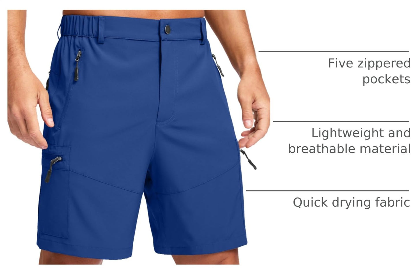 Pudolla Men's Hiking Cargo Shorts Lightweight 7" Travel Casual Shorts for Men Golf Work Outdoor with 5 Zipper Pockets(Royal Blue 3X-Large)