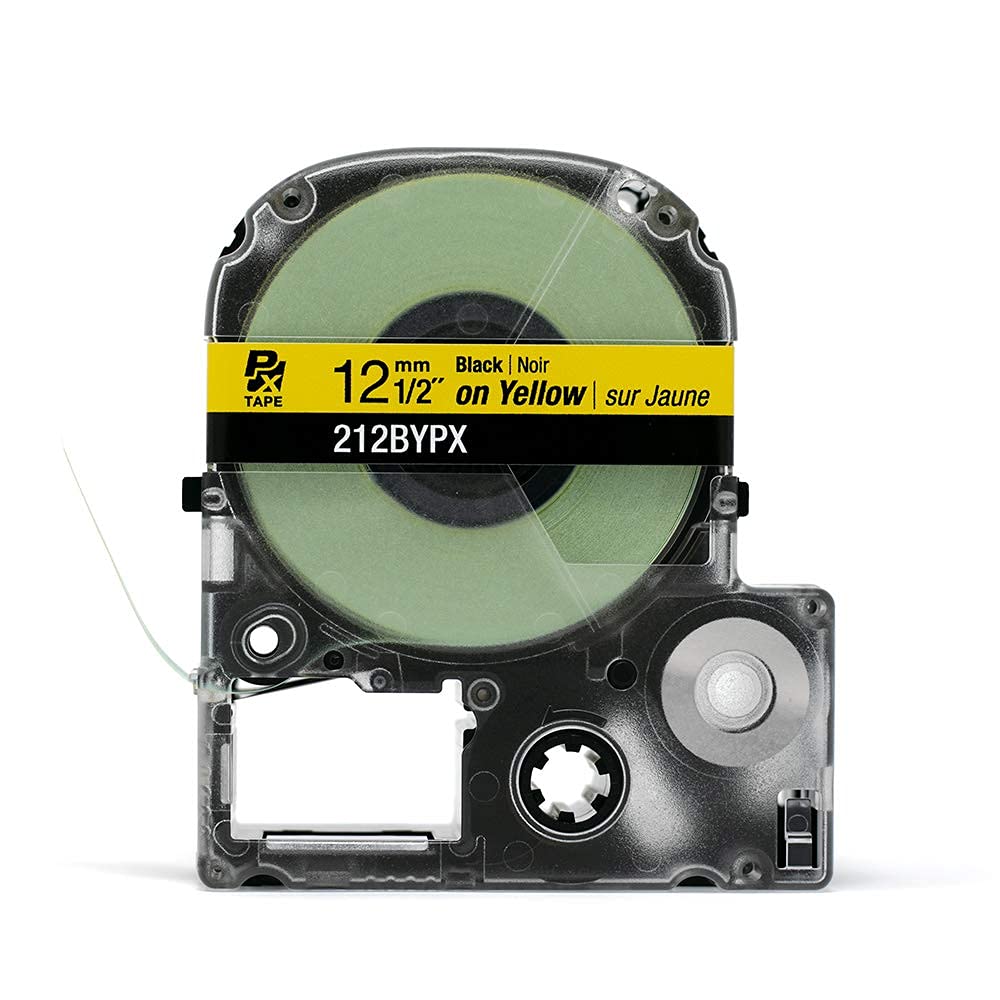 Epson LABELWORKS 212BYPX Genuine PET (Polyester) Tape Cartridge - Black on Yellow Industrial Label Maker Tape - 1/2" (12MM) Wide, 30 ft