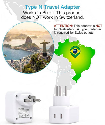 HANYCONY Brazil Power Adapter, Type N Plug Adapter with 2 Outlets 3 USB Ports (2 USB C), Travel Adapter for US to Brazil Brazilian Brasil