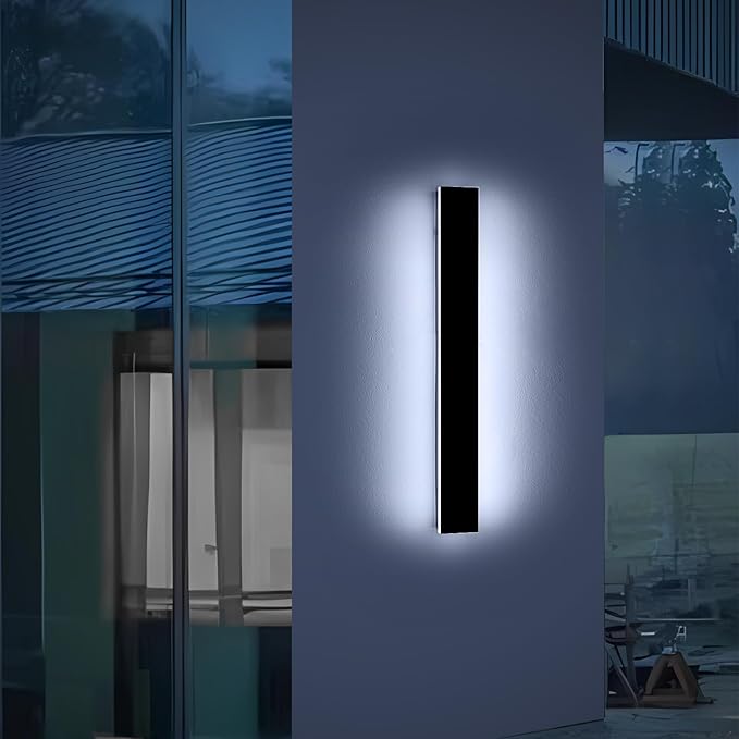 31.4inch Modern Outdoor Wall Sconce, 6000K Cold White LED Outside Wall Light Fixture, IP65 Waterproof, 31W, Black Minimalist Exterior Lighting Patio Lamp for House, Porch, Garage, Garden