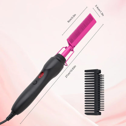Electric Hot Comb Hair Straightener Heat Pressing Comb Curling Flat Iron Curler Hair Straightener Brush for Natural Black,Anti-Scald Beard Straightening Electric Press Comb