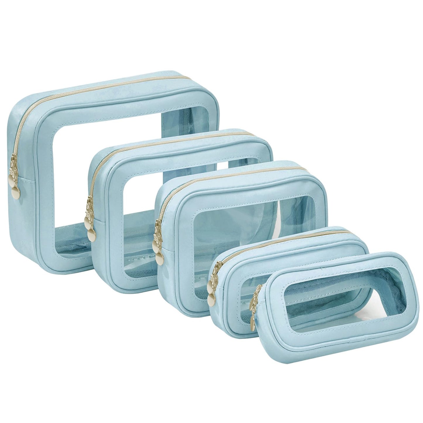 5PCS Diaper Bag Organizer Pouch Set, Clear Organizer Bags, TSA Approved Toiletry Bag, Clear Waterproof Cosmetic Bags with Zipper, Purse Organizer Pouches, Travel Organizer Bags for Woman and Kids Blue