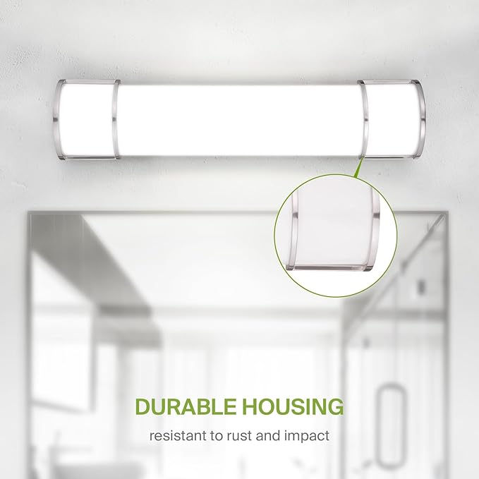ASD LED 24" Vanity Flush Mount Light Fixture, Linear Bathroom Lighting Bar | 3CCT, Dimmable, Energy Star, ETL Listed | 25W 1950LM 3000-5000K 120V | Long Tube Bath Wall Sconce Over Mirror | Nickel