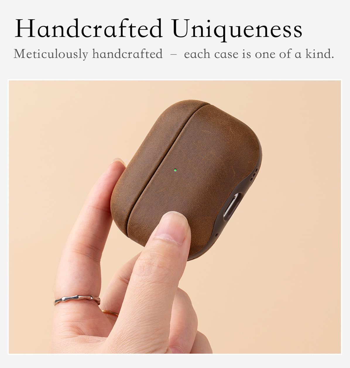 HanFab Artisan Hand-Wrapped Leather Case for AirPods Pro 2 | Crazy Horse Leather | MagSafe & Qi Compatible | Microfiber-Lined Scratch Protection | Hard Case for AirPods Pro 2nd Generation - Brown
