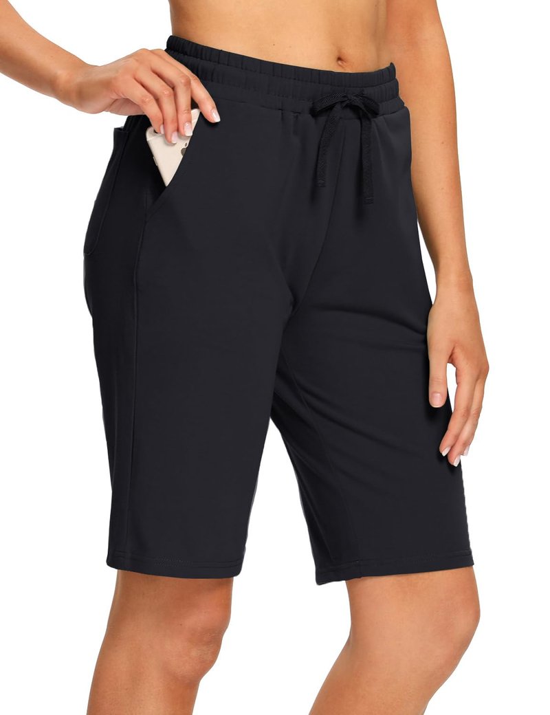 EZRUN Womens Bermuda Shorts Summer Sweat Shorts with Deep Pockets 10" Cotton Shorts for Women Gym Workout
