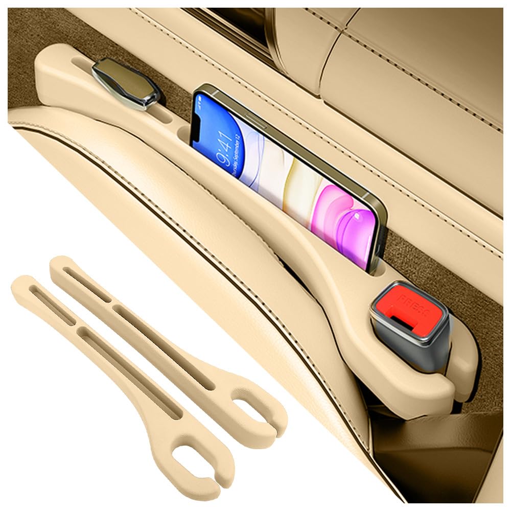 SSNNUU 2PCS Car Seat Gap Filler Organizer with Phone Holder,[Upgrade Version] Car Seat Gap Organizer for Prevent Falling,Essential Car Accessories Car Side Seat Gap Filler (Beige)