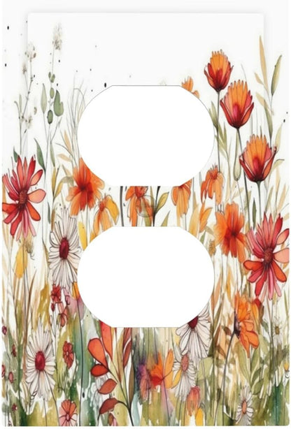 Watercolor Wild Flower Floral 1 Gang Single Duplex Light Switch Plate Outlet Cover Decorative Wall Plate Switchplate Electrical Faceplate for Nursery Bedroom Bathroom Decor