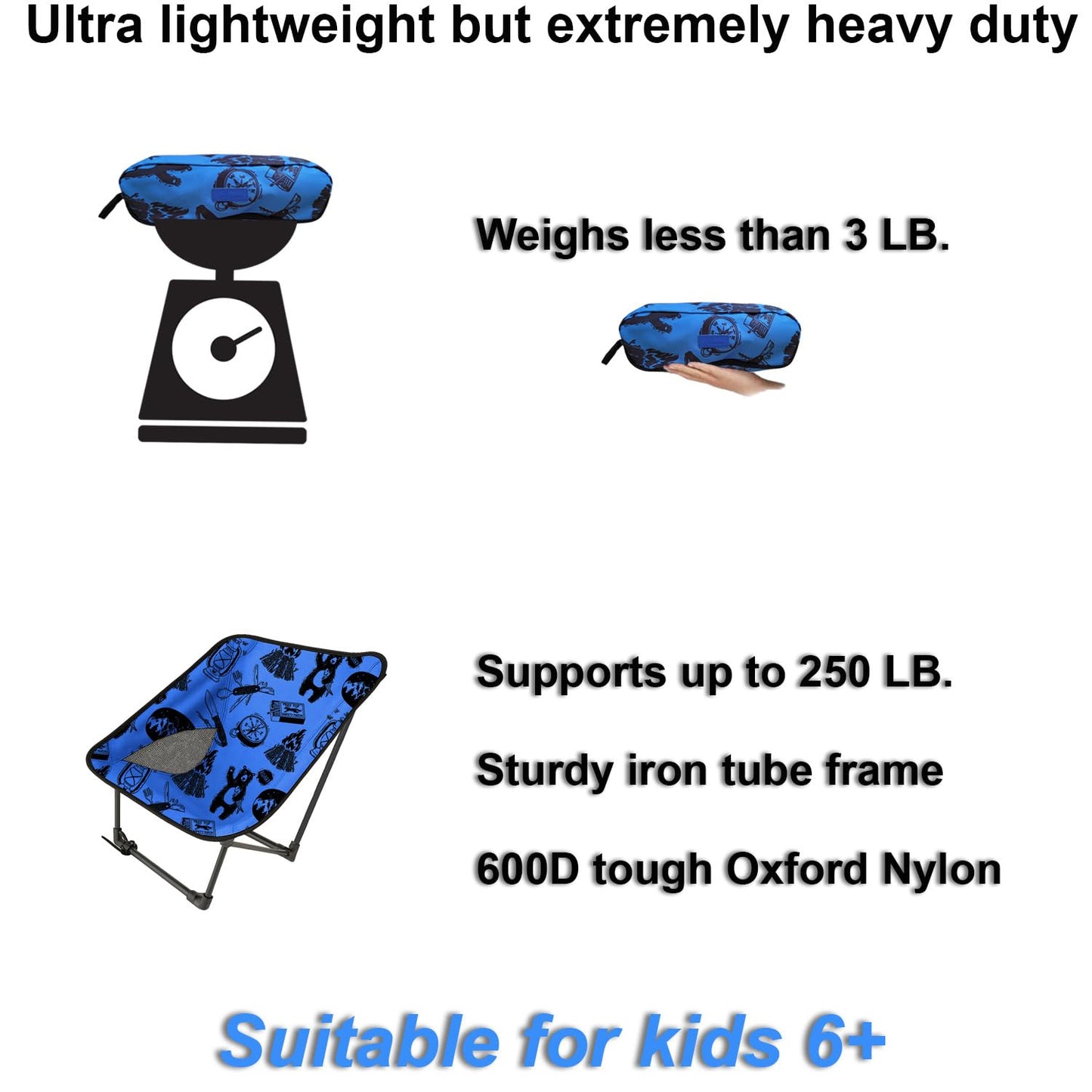 KidzAdventure Youth and Kids Camping Chair | Ultra Lightweight, Foldable and Heavy Duty | Ideal Indoor/Outdoor Kid Chair for Camping, Beach, Sports and Lawn