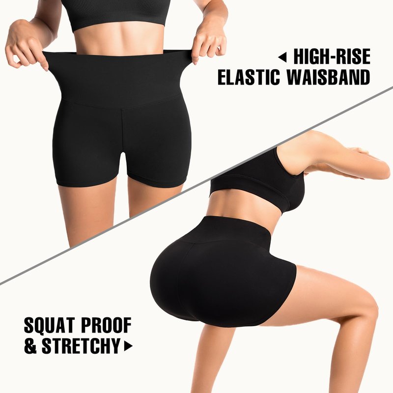 Leafigure 2 Pack Womens Biker Shorts with Pockets - 4" High Waisted Yoga Gym Running Workout Booty Shorts Black/Red L-XL