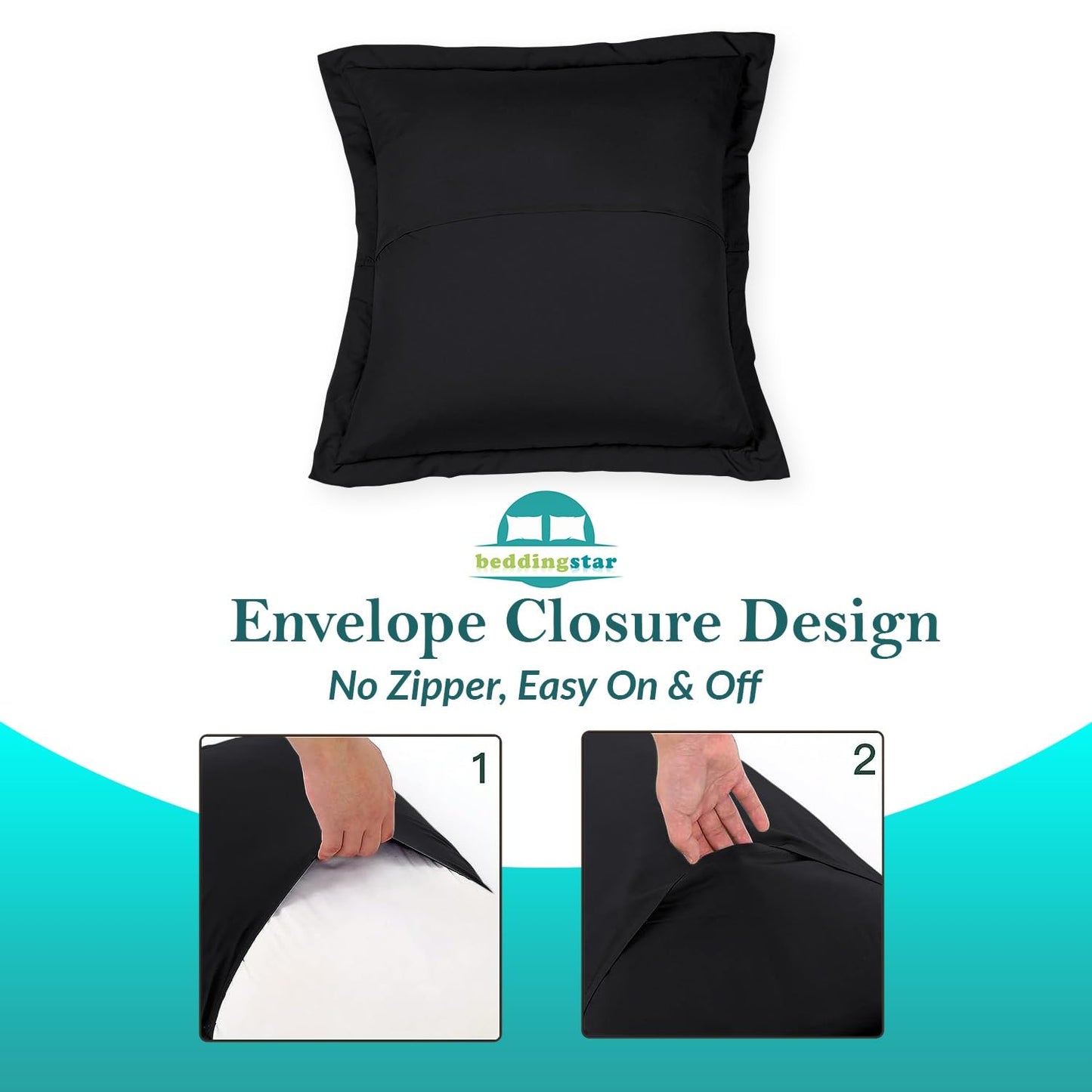 Euro Sham Covers 26x26 Set of 2 Black 600 Thread Count 100% Egyptian Cotton Pack of 2 Euro 26x26 Pillow Covers Cushion Cover Cases Soft Skin Friendly European Size Decorative Square Pillow Shams