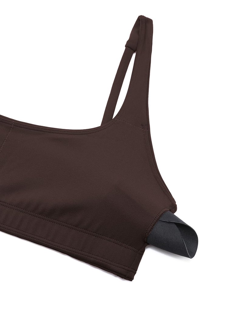 CRZ YOGA Butterluxe Square Neck Spaghetti Strap Sports Bras for Women - Low Coverage Yoga Wireless Padded Cami Crop Top Hot Fudge Brown Small