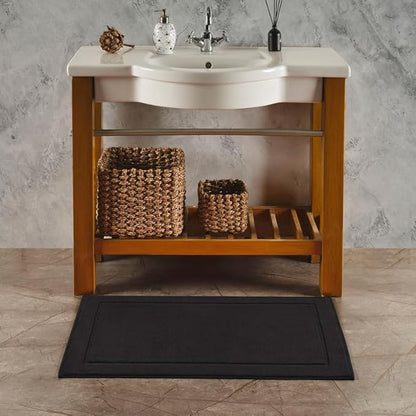 Hawmam Linen Black Bath Mats, 21 x 34 inches, Banded Design, Highly Absorbent