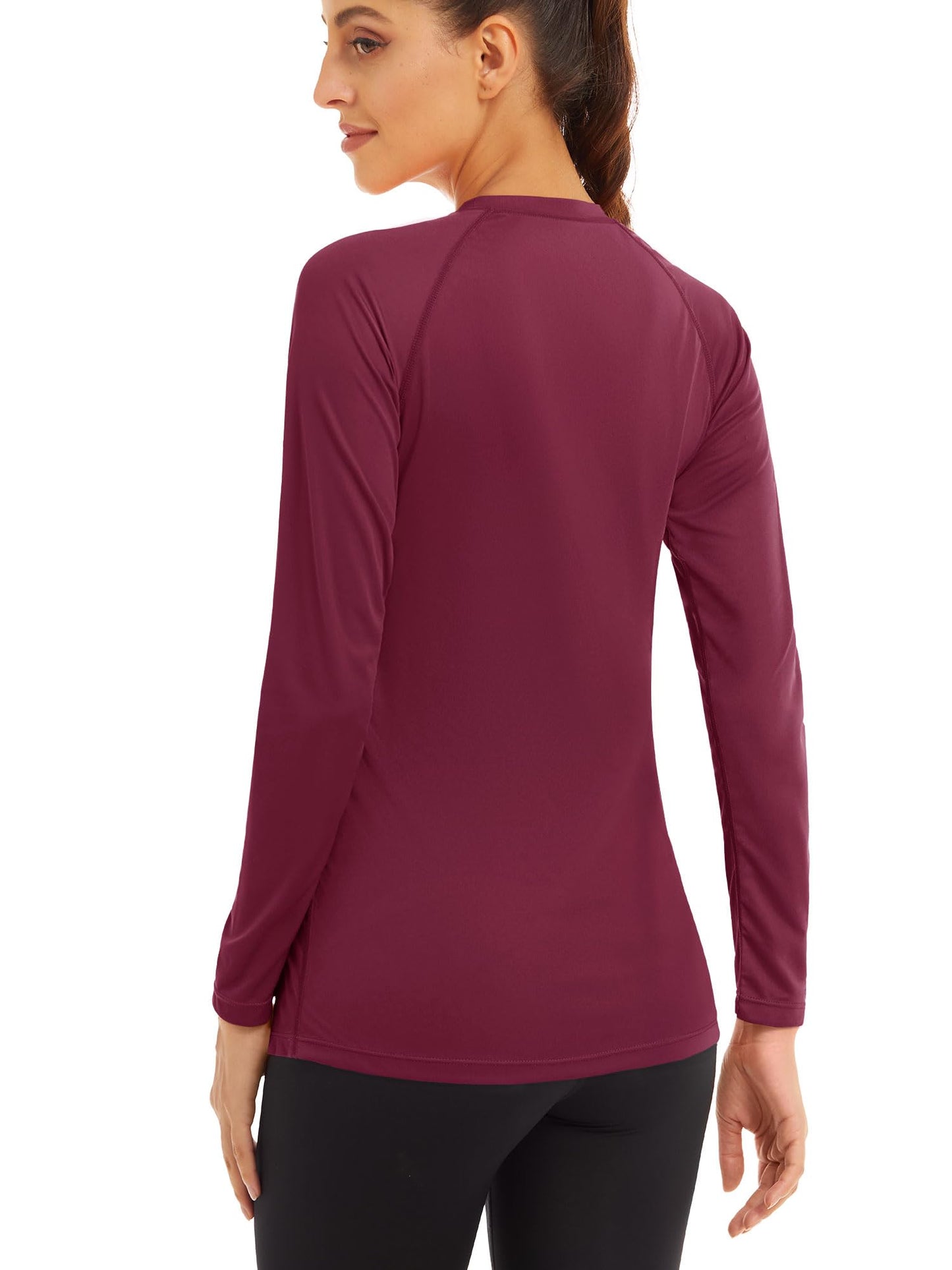 MAGCOMSEN Long Sleeve T Shirts for Women Sun Protection Shirts for Women Performance Summer Tee Running Shirts for Women Workout Shirts for Women Wine Red