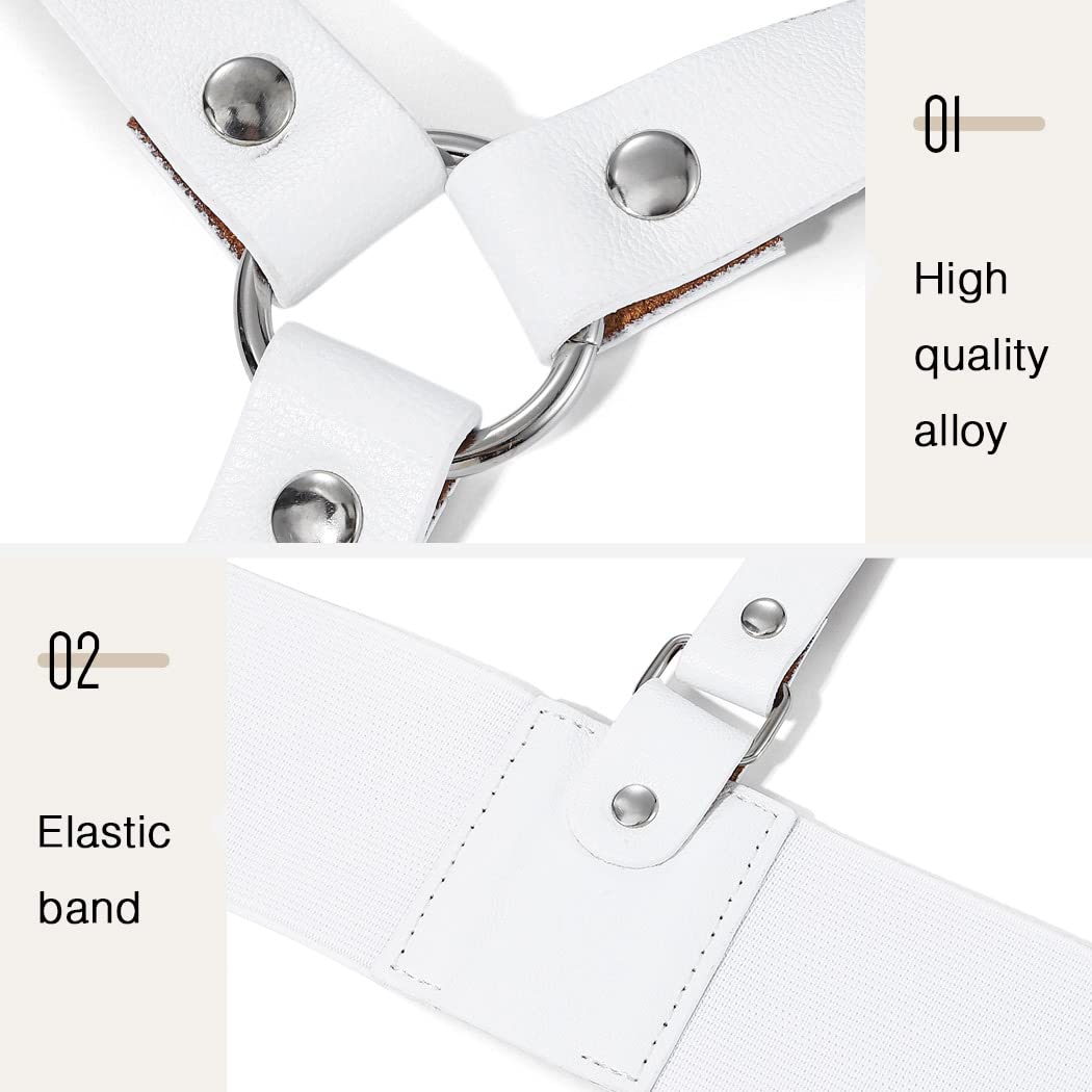 BODIY Punk Waist Strap Belt Gothic White Leather Wide Waist Belts Elastic Rave Cosplay Halloween Body Chain Accessory for Women