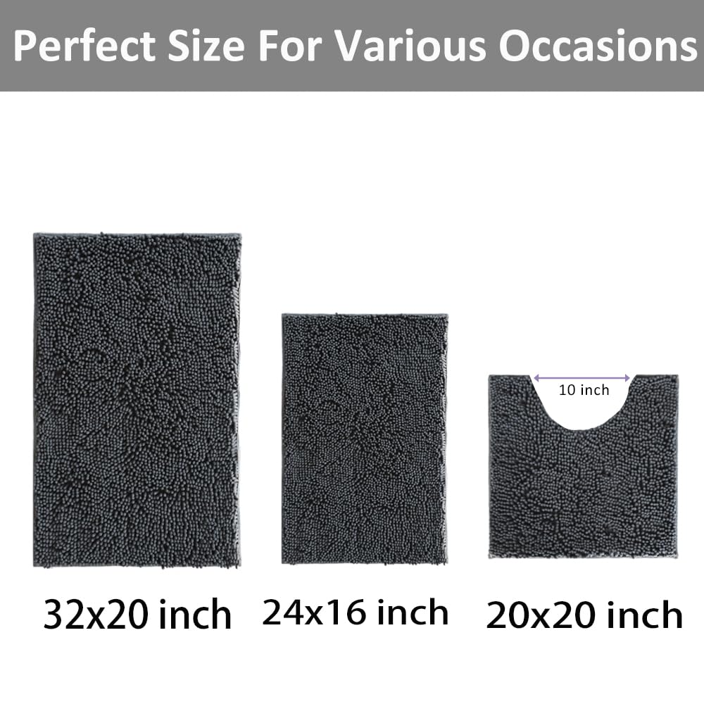Bathroom Rugs Set Non Slip 3 Piece Bath Mat Washable Chenille Bath Rugs with PVC Backing Bath Carpet,Absorbent Bathroom Mats with Toilet Rug,Bath Mats for Bathroom,Bedroom, Kitchen,Tub,Home Decor
