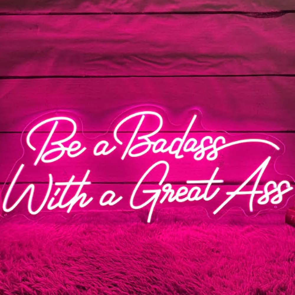 Be A Badass With A Good Ass Neon Sign, Custom Home Gym LED Neon Light Workout Yoga Bar Fitness Club Wall Decor Art, Gift For Gym Lover Size:25.5" x 12.5"