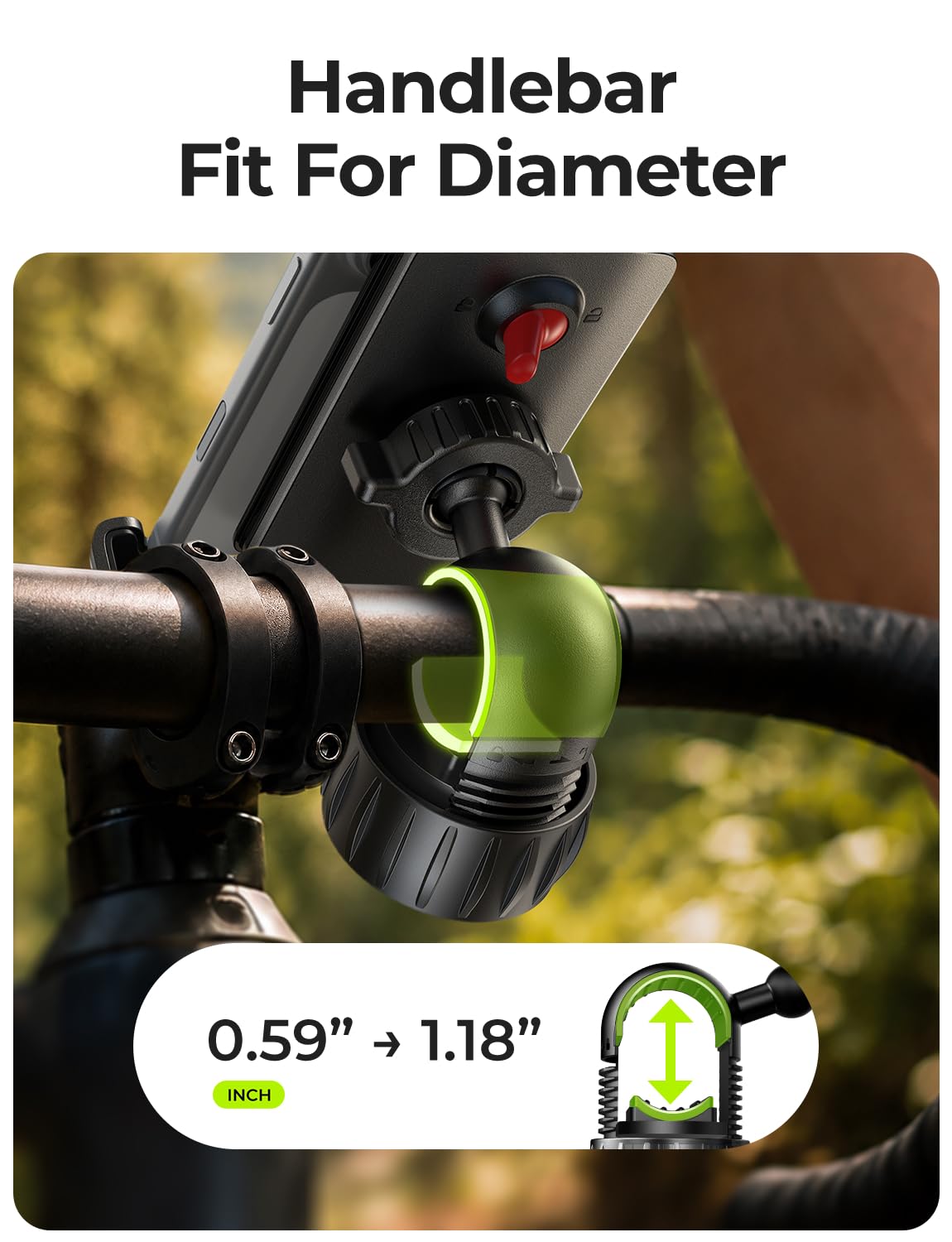 LISEN Bike Phone Holder, [Super Easy Install] Motorcycle Phone Mount Ebike Accessories Bicycle Handlebar Holder Mount Gifts for Adults Kids Men Mountain Mini Bike Scooter Gear Accessories, Black