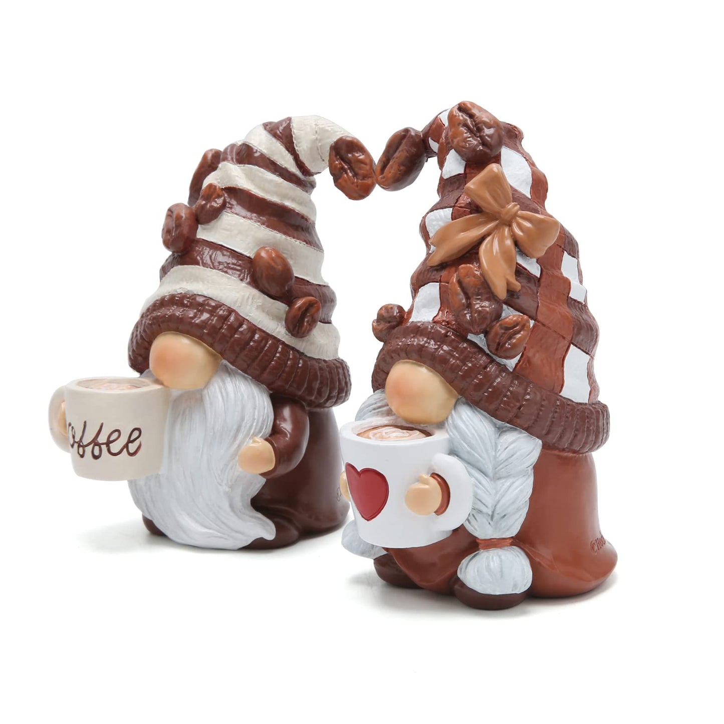 Hodao Gnome Decor Set of 2 Resin Coffee Lover Gifts with Mug, Cute Tiered Tray Figurines for Kitchen Shelf, Farmhouse Countertop, Desktop Accent, Spring Home Display