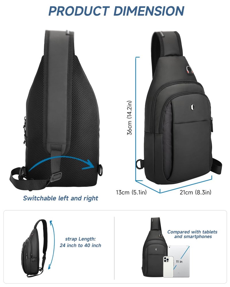 baaob Sling Bag for Men, Anti Theft Crossbody Bag with Lockable Zipper, Water Resistant Chest Bag Fits 11” iPad & Switch 2, Lightweight Sling Backpack for Travel, Work & Commuting