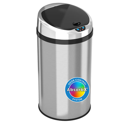 iTouchless 8 Gallon Touchless Sensor Kitchen Trash Can with Odor Control System, Stainless Steel, Round Garbage Bin for Home or Office