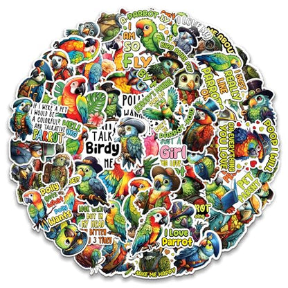 Parrot Stickers 50 Pieces Vinyl Waterproof Decal for Laptop Water Bottle Phone Car Window Bike Motorcycle Stakeboard Scrapbook Parrots Sticker Gifts for Kid Teen Adult