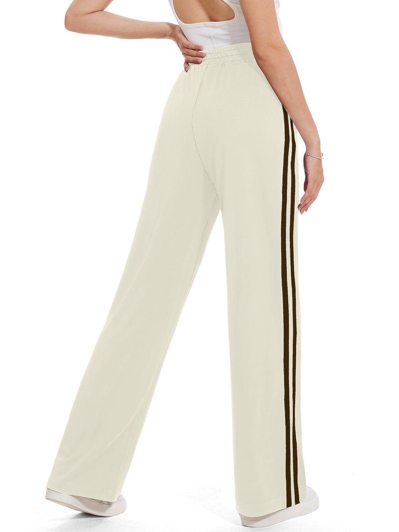 Tapata Tall Women's 34" Inseam Casual Pants Track Athletic Sweatpants Warm Up Loose Side Stripe Street Slacks, Beige, XXL