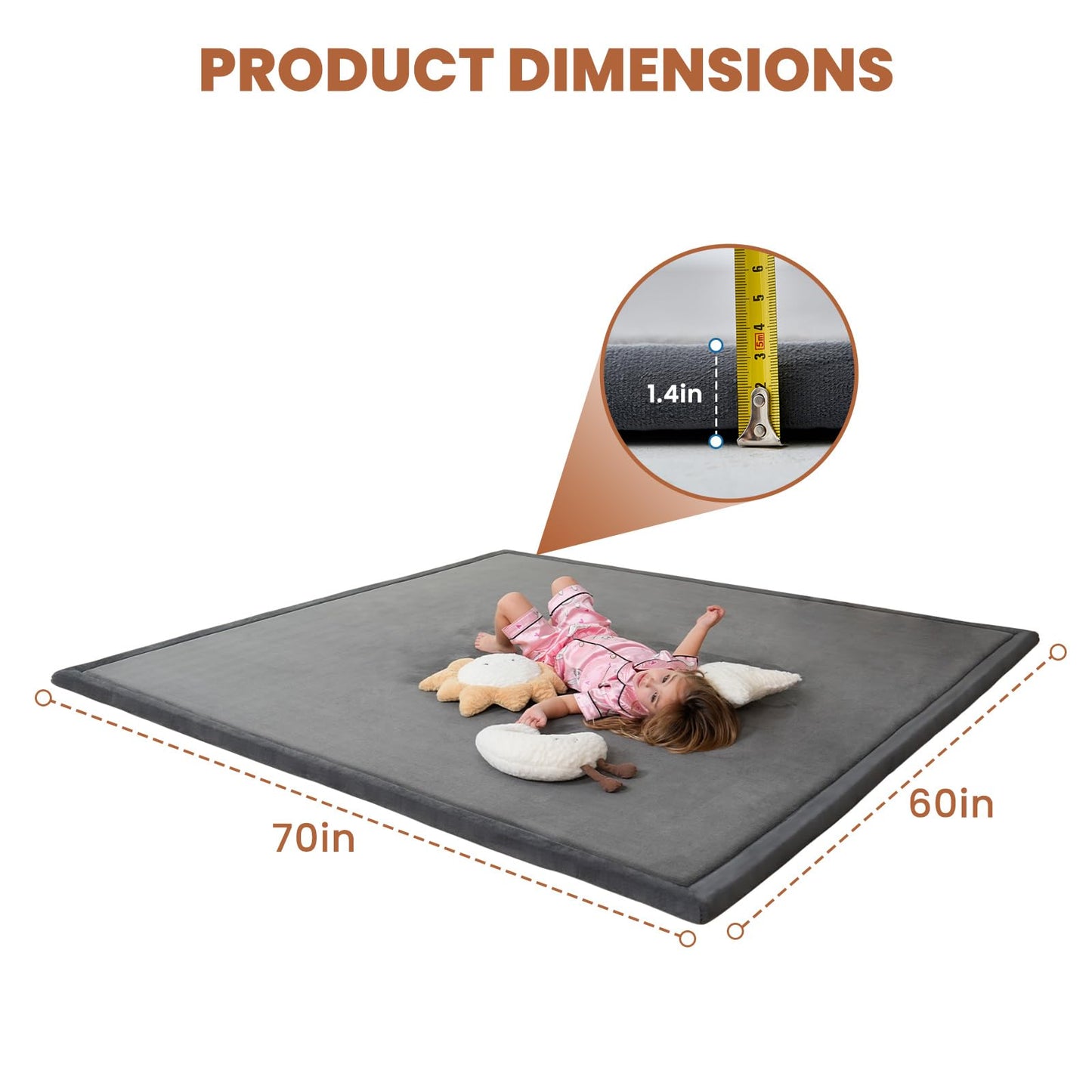 SUNYRISY Baby Play Mat for Floor, 1.4in Thick Memory Foam Padded Play Mats for Baby, Soft Velvet Infants Toddler Kids Play Mat Non-Slip Bottom, Crawling Baby Rugs for Nursery 60x70in