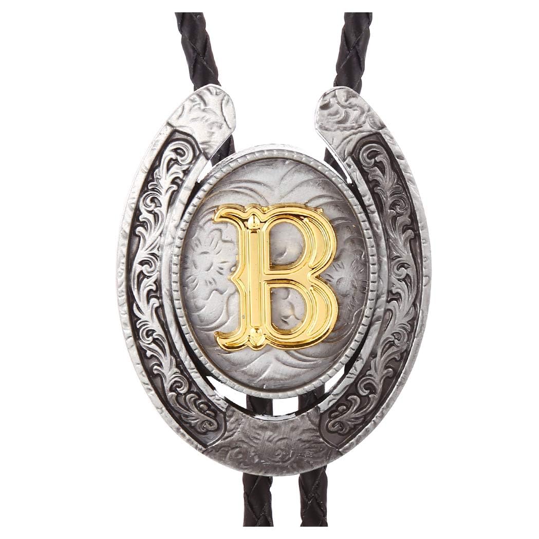 HUABOLA CALYN Vintage Bolo Tie for Men- Initial Letter ABCDMJR to Z Western Cowboy Bolo Tie for Women (B)