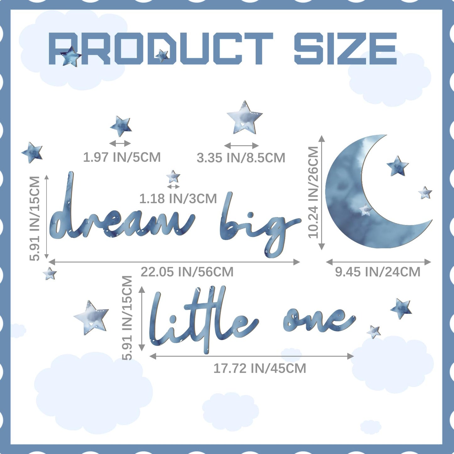 Briwooody 15 Pcs Moon and Stars Nursery Decor Dream Big Little One Wall Decor Boho Neutral Babyroom Wall Art Nursery Sign for Boys Girls Bedroom Home Farmhouse Living Playroom (Blue)