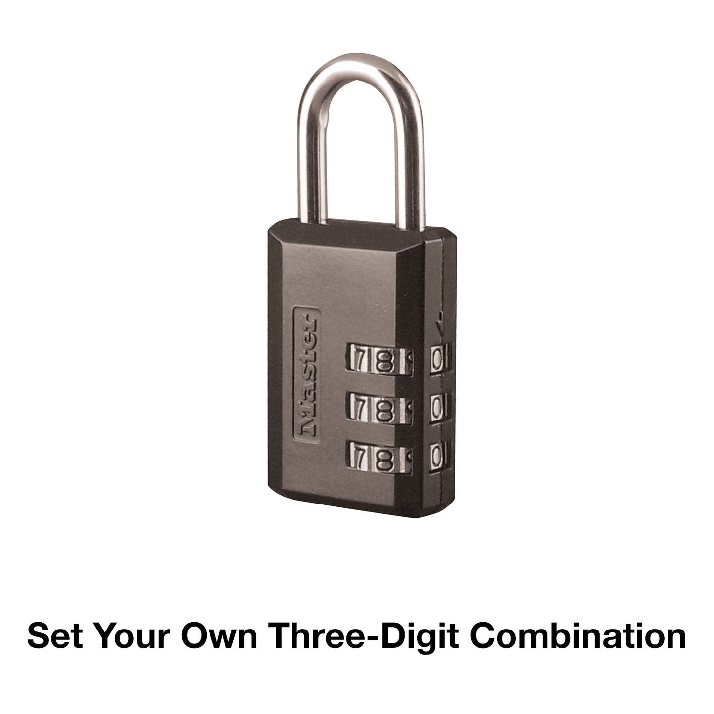 Master Lock Black Combination Padlock, Indoor Gym Locker Lock with Customizable 3-Digit Code for Luggage, Backpacks, Cabinets, 647D