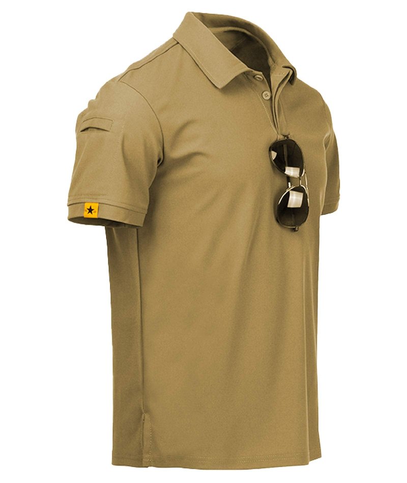 ZITY Mens Polo Shirt Short Sleeve Sports Tactical T-Shirt Athletic Golf Polos Daily Casual Stylish Collared Shirts for Men Khaki Medium