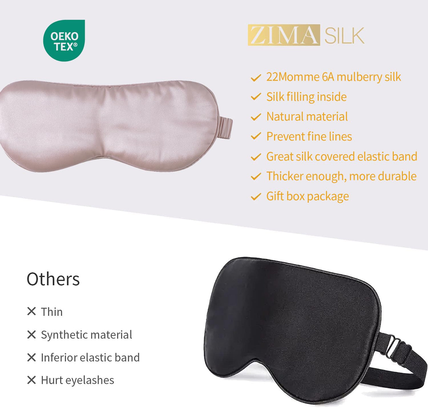ZIMASILK Adjustable 100% 22 Momme Mulberry Silk Sleep Mask for Sleeping, Filled with Premium Mulberry Silk, Softest & Breathable Blackout Eye Sleeping Mask (Black)