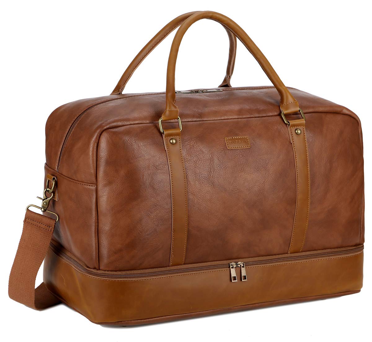 BAOSHA Vegan Leather Large Travel Duffel Tote Bag Carry On Weekender Overnight Bag With Shoe Compartment HB-38 (Brown)