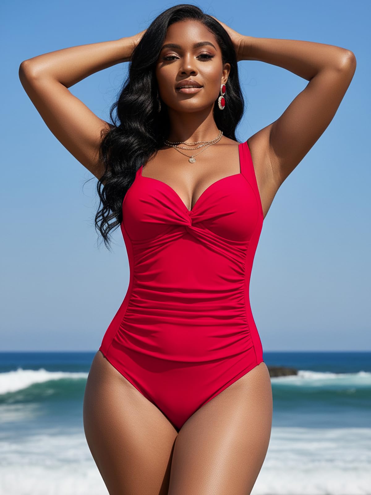 Ocean Blues Women's Red Slimming One Piece Swimsuits Tummy Control Bathing Suit Supportive Shaping Swimwear for Women Size X-Large