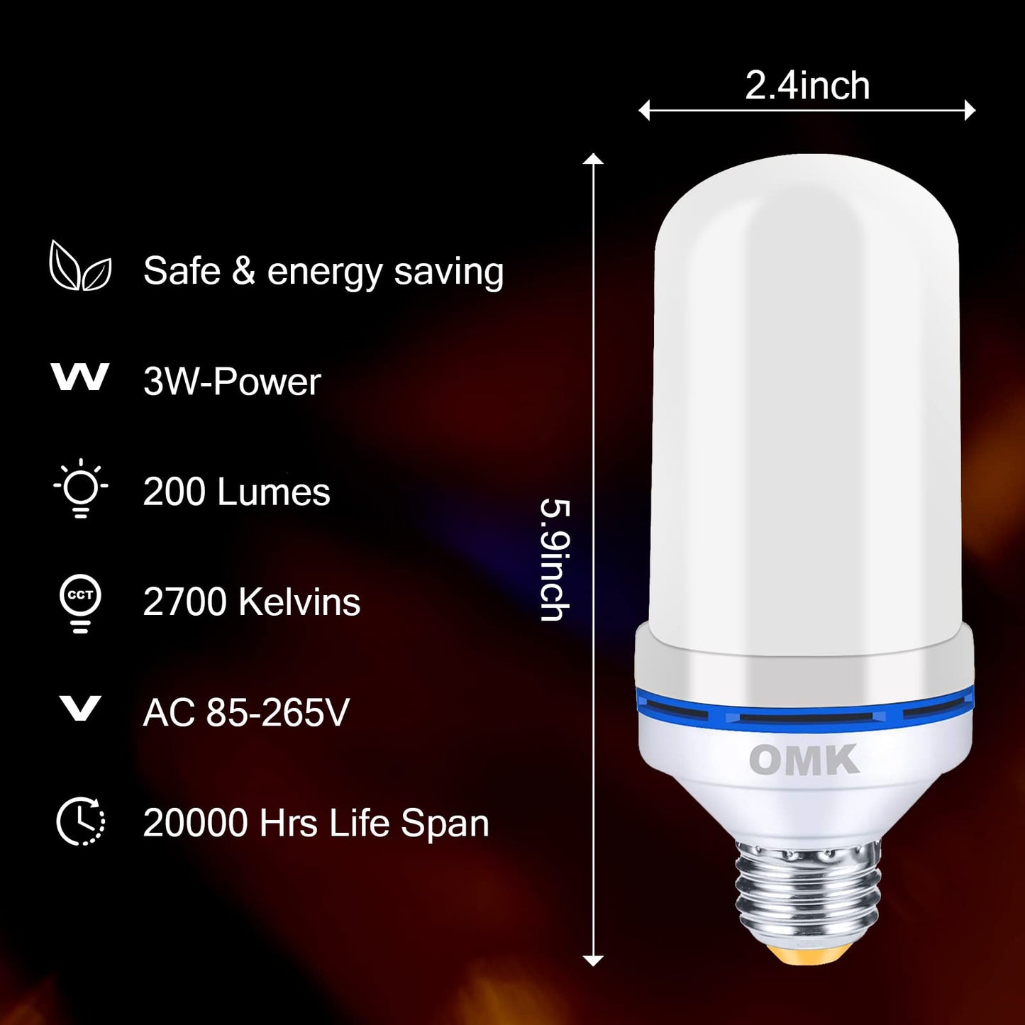 OMK Green Led Flame Light Bulb LED Christmas Decorations Fire Light Bulbs - Upgraded Halloween Bars Porch Light Bulb Flickering Fire LED Lamps for Indoor/Outdoor/Holiday Decoration Gifts