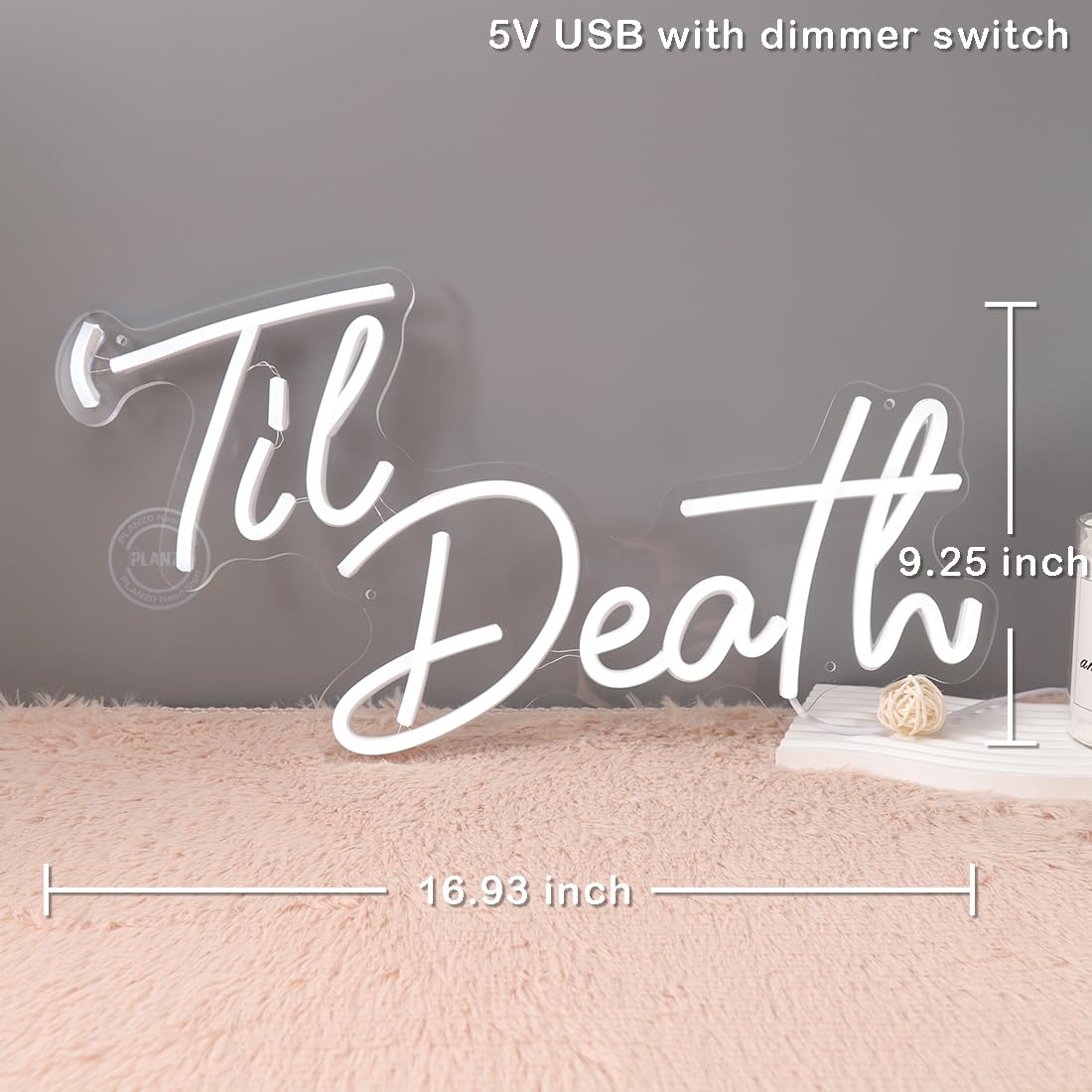 Planzo Til Death LED Neon Sign Bedroom Gothic Birthday Wedding Party Home Living Room Wall Decor Anniversary Engagement Christmas Gift 5V USB Powered with Dimmer Switch 17IN Cold White