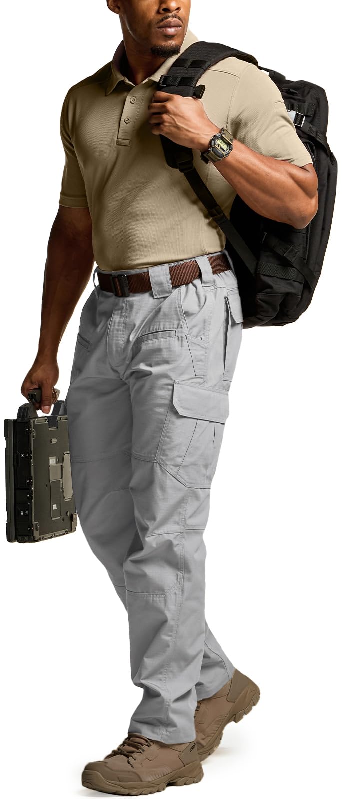 CQR Men's Tactical Pants, Water Resistant Ripstop Cargo Pants, Lightweight EDC Work Hiking Pants, Outdoor Apparel, Raider Stone, 36W x 34L