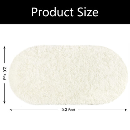 Softlife Fluffy Rugs for Bedroom, Shag Cute Area Rug for Girls/Boys and Kids Baby Room Home Decor, 2.6 x 5.3 Feet Oval Indoor Carpet for Nursery Dorm Living Room, Creamy