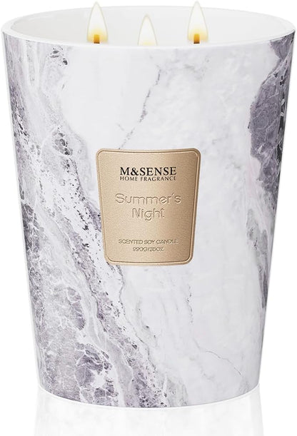 M&SENSE Summer Night Scented Candles for Home, 3-Wick Highly Scented Jar Candles, Extra Large Candle 35 Oz 150 Hours Long Lasting Burning, Relaxing Aromatherapy Candle for Stress Relief, Meditation