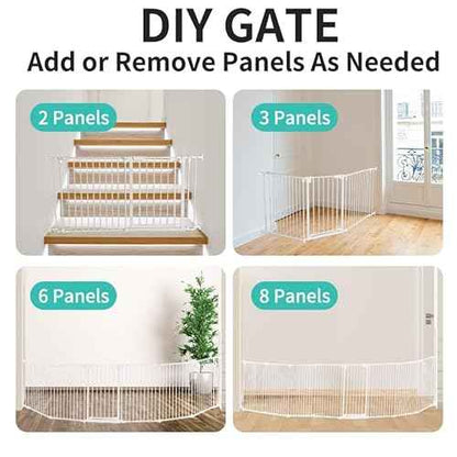 Extra Wide Baby Gate, 30" Tall 47" Wide Configurable Baby Gate Fireplace Safety Fence, Metal Pet Safety Playpen for Toddler/Pet/Dog Christmas Tree Fence (Whtie, 2-Panel)
