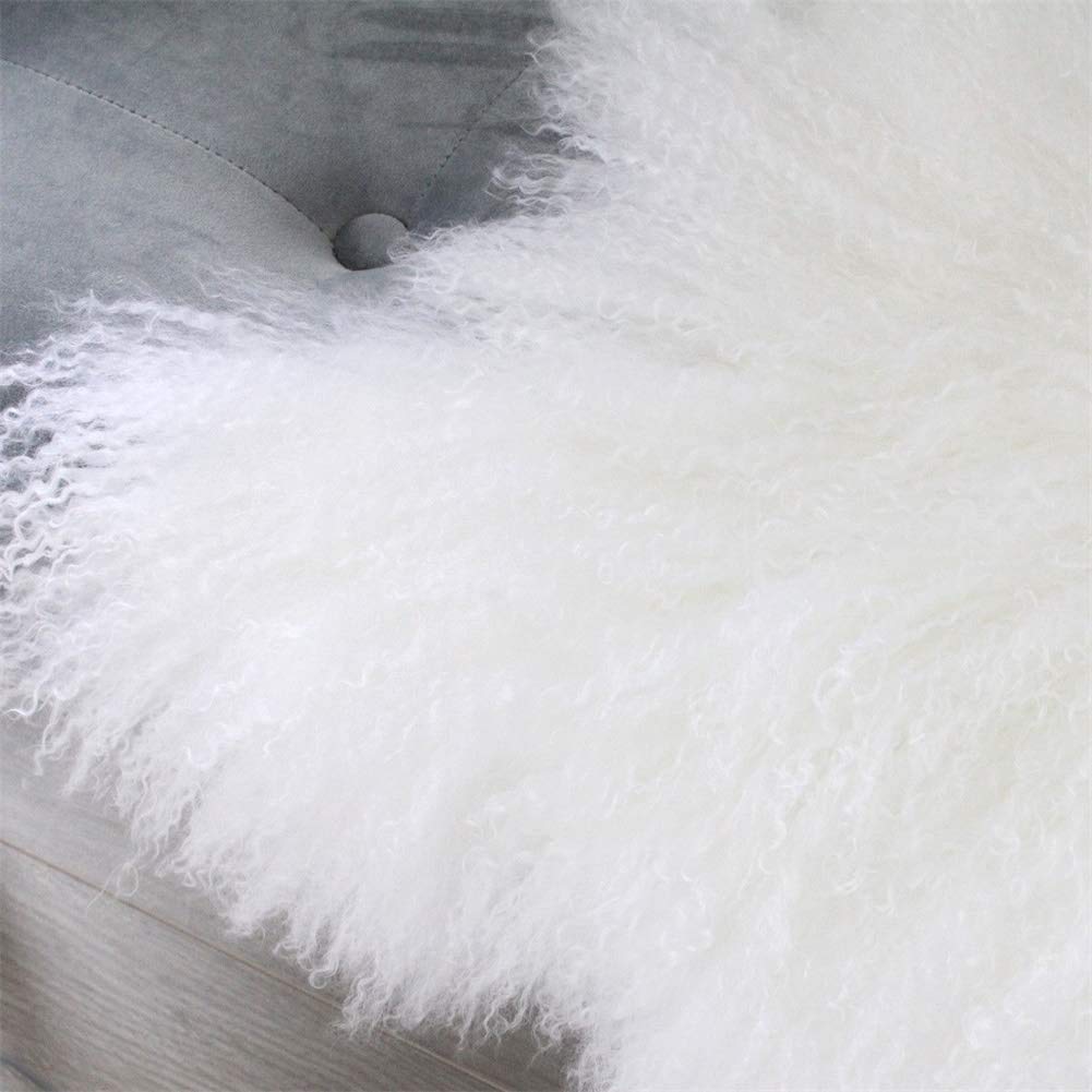 Genuine Tibetan Mongolian Sheepskin Area Rugs Long Wool Frizzy Hair Hide Fur Pelt Mat Carpet Throw for Bedroom, Living Room，Home Decor 2'x3'