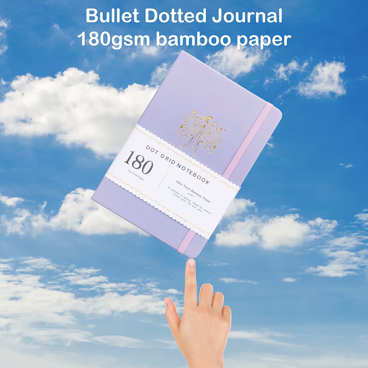 BUKE Dotted Notebook Journal 180GSM Bamboo Thick White Paper 160 Pages 5 * 5MM Dot Grid, Lay Flat Binding,Colored Silver Edges, Bookmarks and Expandable Back Pocket (BKP-5)