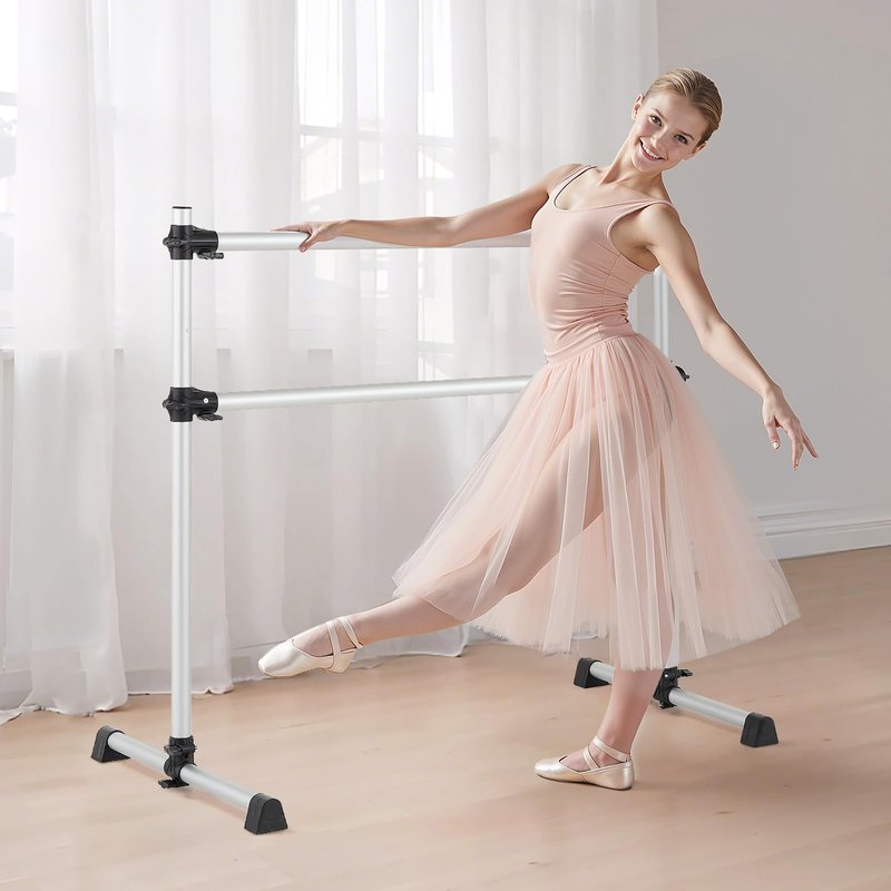 VEVOR Ballet Barre, 4 Ft Aluminum Double Barre Bar for Home, Freestanding Portable Ballet Stretching Dance Bars, Height Adjustable Anti-Wobble Fitness Studio Equipment, for Pilates Balance Workout