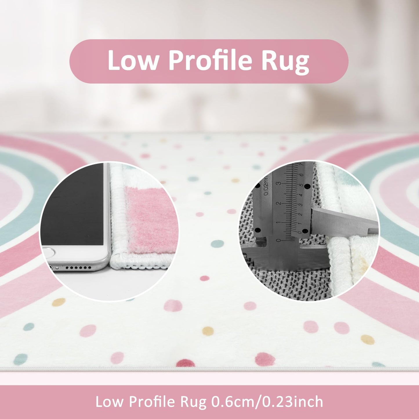 STARUIA 5x7 Washable Rainbow Rug for Girls Bedroom, Soft Polka Dot Pink Rug for Girls Room Nursery, Non-Slip Large Kids Carpet Area Rug for Playroom Classroom Kids Room Princess Castle