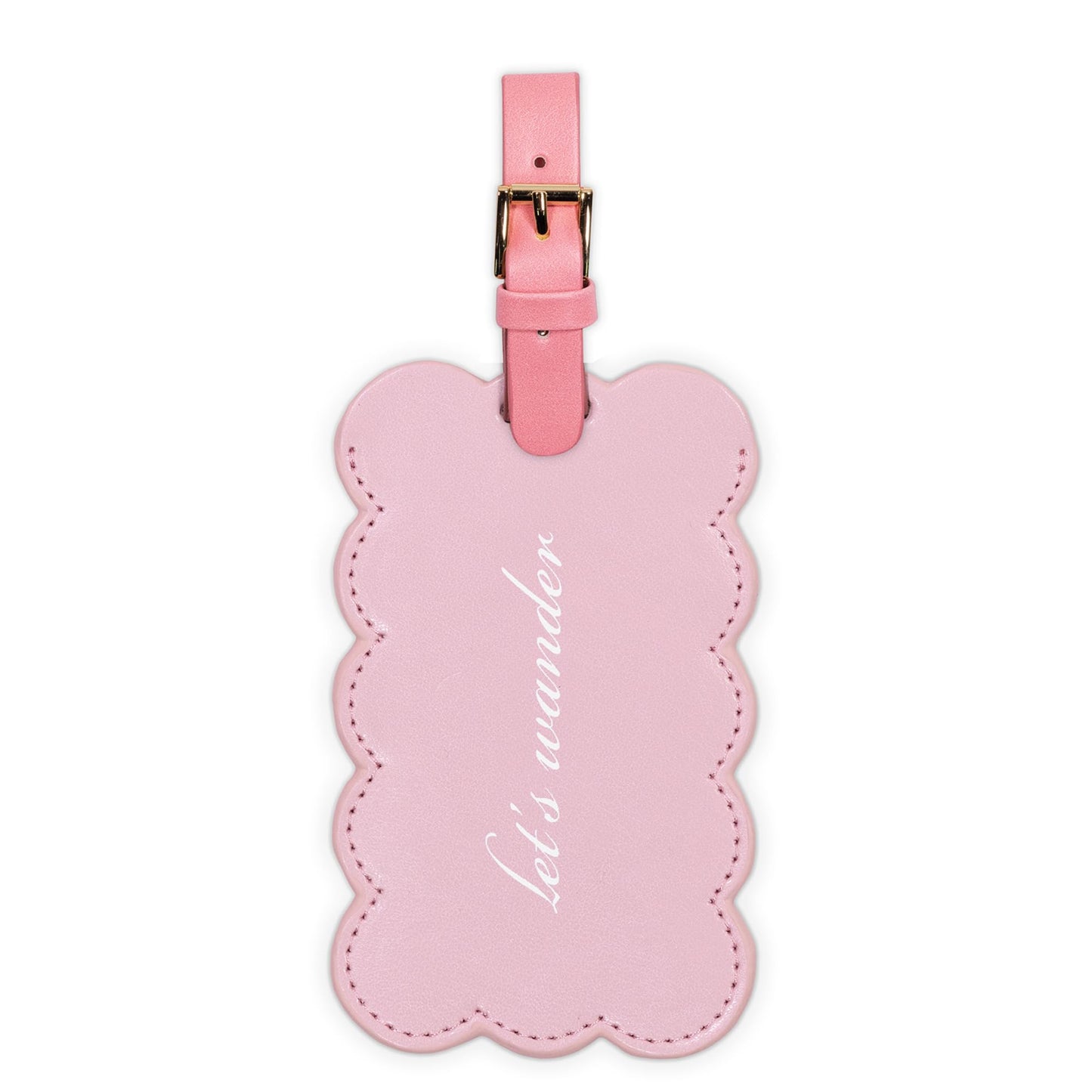 Kate Spade New York Cute Pink Luggage Tag for Women, Durable Vegan Leather Suitcase Tag, Unique Luggage Identifier with Scallop Edge, Let's Wander