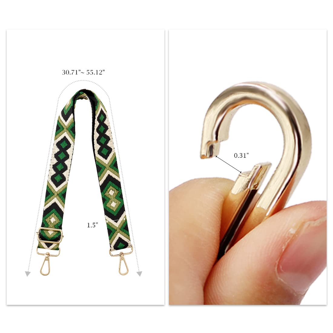 TANOSII Wide Purse Strap Adjustable Replacement Shoulder Crossbody Strap Handbag Strap Black Green Argyle