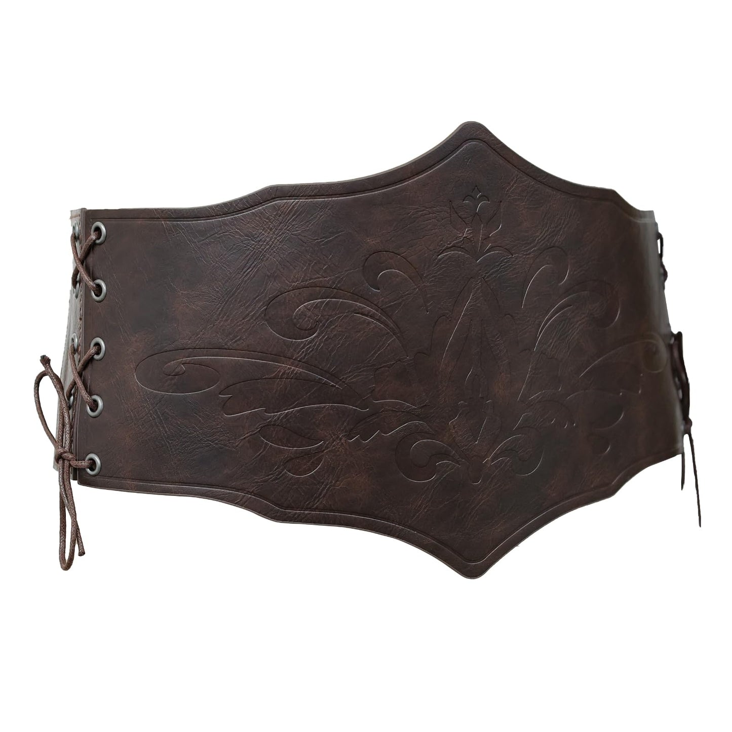 HiiFeuer Medieval Women Faux Leather Corset Belt, Renaissance Underbust Corset Adjustable Wide Waist Cincher for Ren Faire (Dark Brown B)