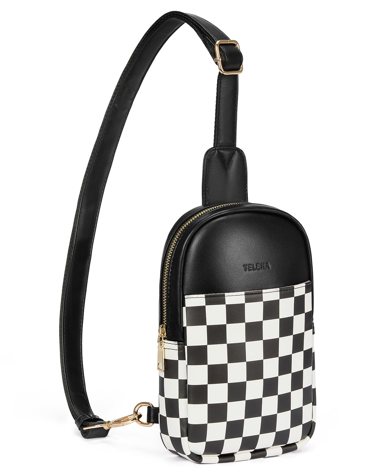 Telena Crossbody Bags for Women Leather Cross Body Sling Bag for Woman Travel Black and White Checkered